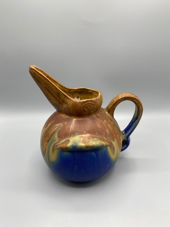 Pichet Art Zoomorphe en Grès Méténier – Gannat – Bécasse – Glaçures Flambées Bleu Cobalt – Vaisselle, Art Deco (photo 3 of 8)