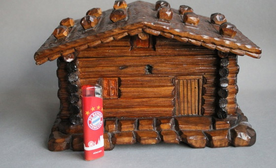 Image 1 of Wooden box, log cabin style, handmade, unique piece with secret compartment for the key