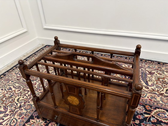 Antique English Edwardian Magazine rack – Wood, Brass (photo 10 of 10)