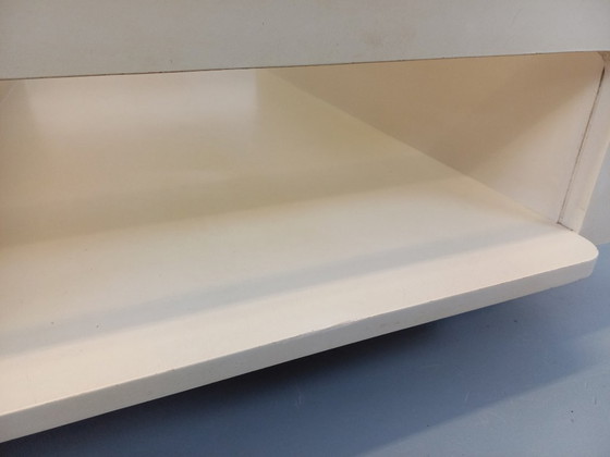 Image 1 of Vintage square coffee table in Space Age style, made of white wood and smoked glass, from the 1970s