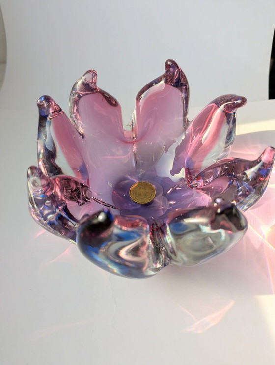 Image 1 of Grote asbak/zak tulp, paars en blauw, Murano Sommerso glas, Italië, 1970