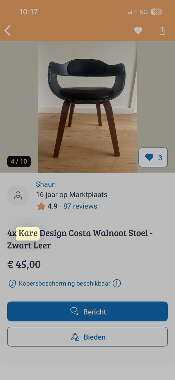Kare Design Costa Dining Chairs, Set of 4 – Wood, Skai (photo 2 of 5)