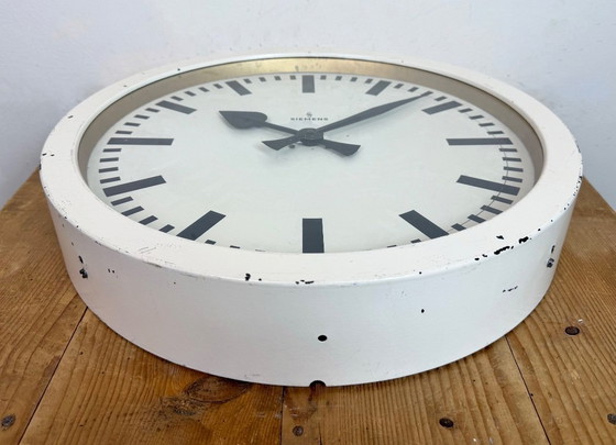 Image 1 of Large White Industrial Factory Wall Clock from Siemens, 1950s