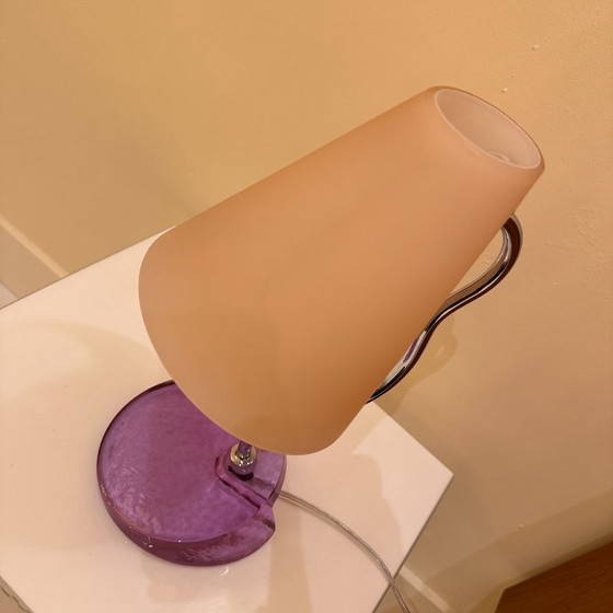Image 1 of Italian desk light with purple and pink murano crystal glass