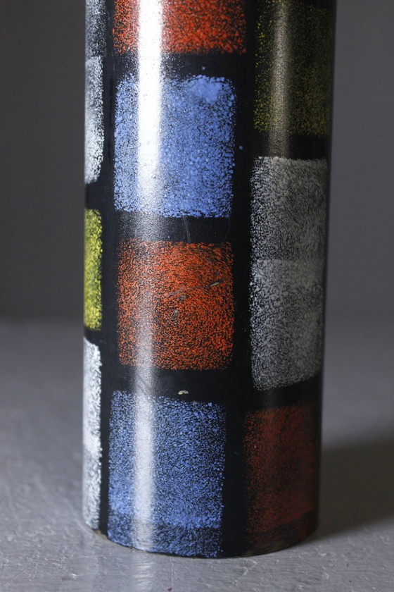 Image 1 of Vintage modernist design brass painted roller vase in the style of Mondrian, Italy, 1950s
