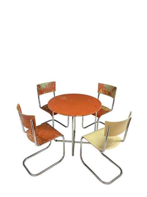 Chrome Dining Set by Robert Slezák, 1930s, Original Condition with Patina