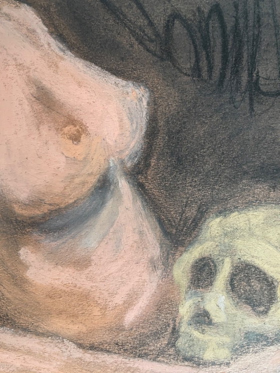 Image 1 of Gesigneerd pastel schilderij, symbool van leven en dood, "IJdelheid"