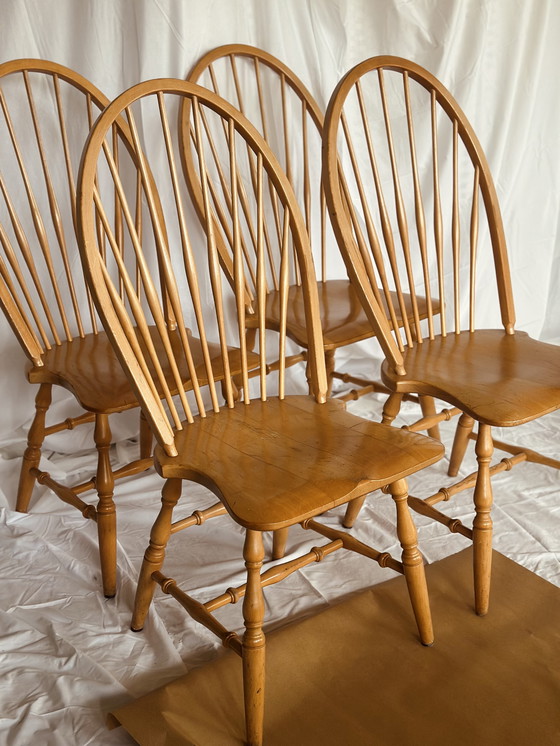 Image 1 of Windsor slatted chairs, 4 pieces, vintage dining room chairs, wood