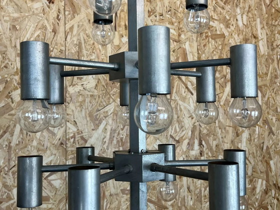 Image 1 of XL 60s 70s Kroonluchter Hanglamp Chroom & Metaal Ontwerp 60s 70s