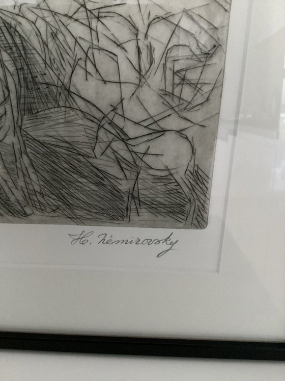 Original Etching Henri Nemirovsky - “ Les Gazelles “ Hand-Signed & Numbered 14/20 - Abstract Animals ( 34x28 ) (photo 7 of 8)