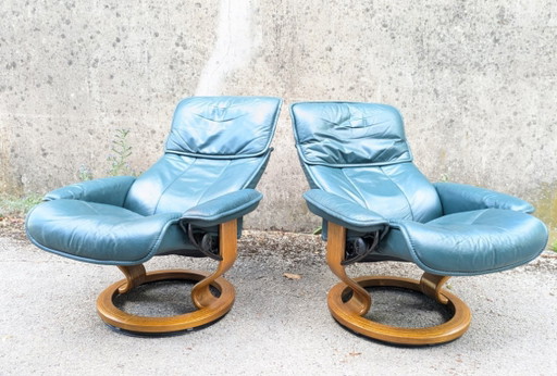 Stressless leren fauteuils van Ekornes, Noorwegen, 1980, set van 2