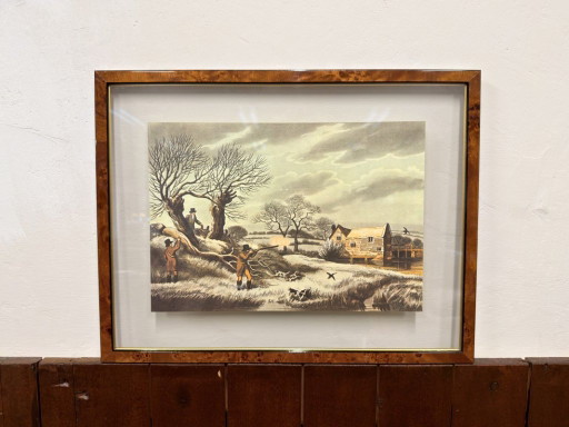 Old English print Hunting scene in walnut frame