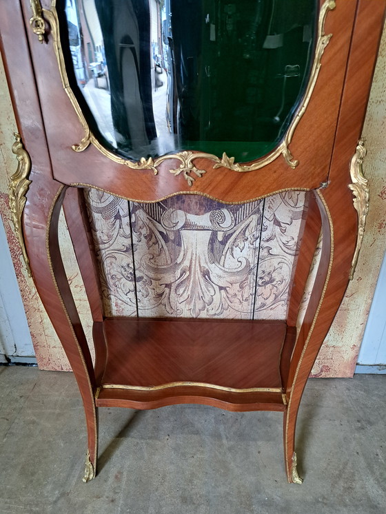 Image 1 of Classic Display case, china cabinet (piece of brass trim missing from raised edge on hood)