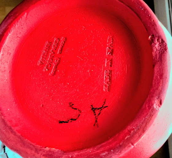 Ceramica Eneida Girona anni '60-'70, brocca rossa con linee tipo graffito., ceramiek Eneida, Vasi, Nero (foto 6 di 7)