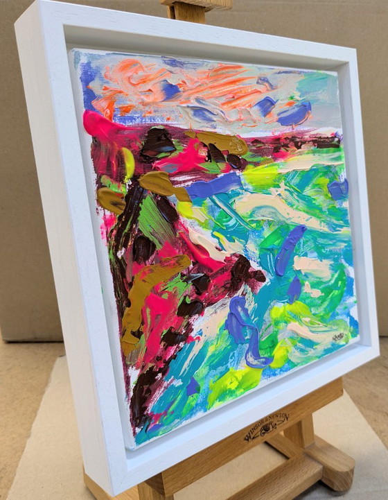 Image 1 of NORTH CORNWALL SEASCAPE ORIGINAL CANVAS 20x20cm NIGEL WATERS SIGNED HOLIDAY BUDE