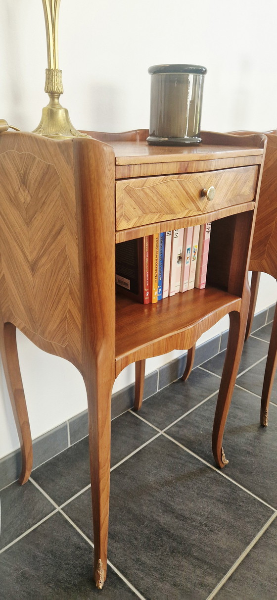 Image 1 of Pair of Louis XV style bedside tables - Rosewood marquetry