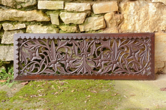 Openwork wall panel in carved wood with a plant motif, originating from Sri Lanka, 97x32cm – Wall decoration (photo 7 of 7)