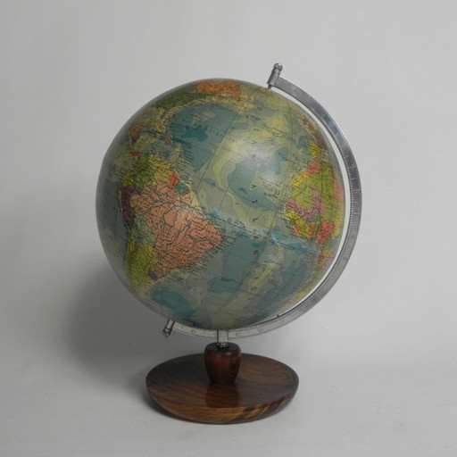Rath Globe Made of Papier-Mache on Wooden Base, 1960s