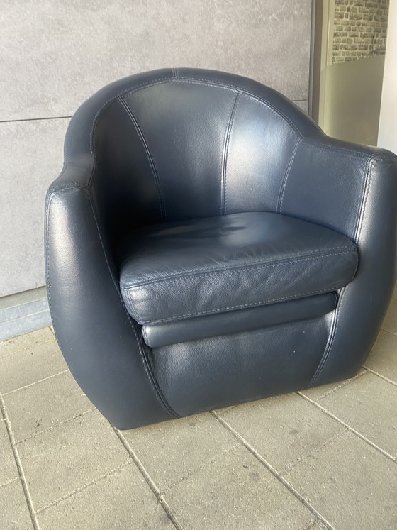 Image 1 of Blue leather Aviator armchair