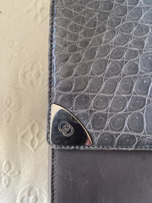 Vintage Gucci clutch van krokodillen- en nappaleer, ongedragen, grijs