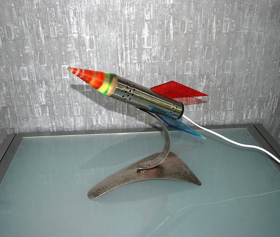 Image 1 of Rocket lamp, Red Yellow Blue made of stainless steel 1970s Space age, handmade