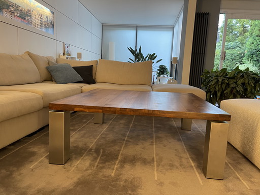 Walnut Coffee Table With Stainless Steel Legs