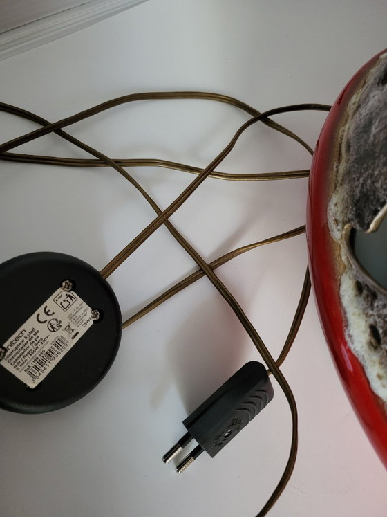 Image 1 of Lampada da terra vintage in ceramica della Germania Ovest, rossa, a doppia illuminazione, anni '70.