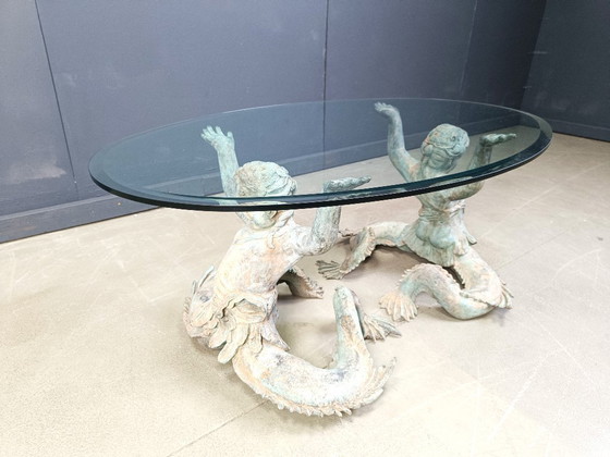 Image 1 of Couchtisch Putti Mermen aus Bronze, 1960er Jahre