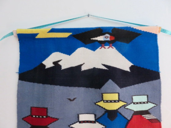 Large wool tapestry, Colombia, hand-woven, folk art, South America, 1970 – Wall decoration (photo 4 of 14)