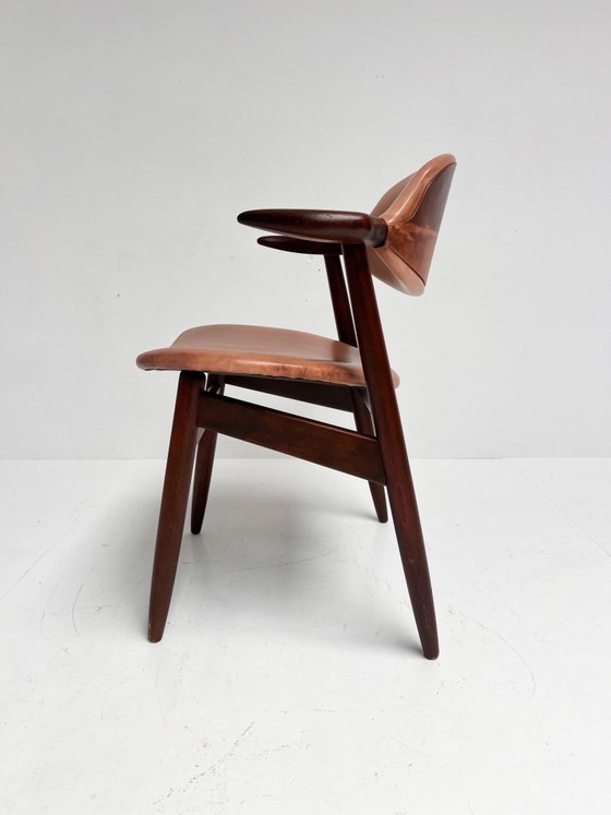 Image 1 of Fauteuil en cuir marron à motif corne de vache, années 1970