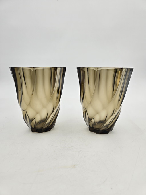 Pair Of Smoked Glass Vases 50'S