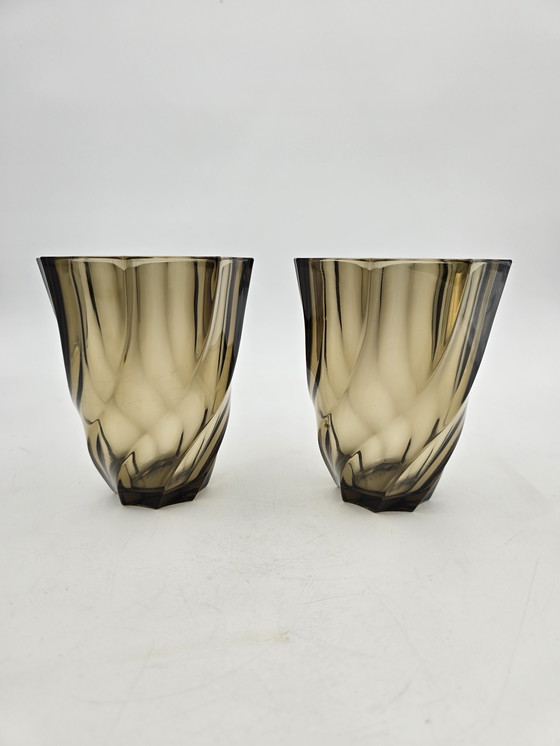 Image 1 of Paire De Vases En Verre Fumé 50'S