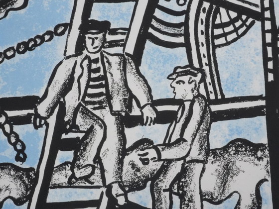 Fernand LEGER : Les Constructeurs (Bleu), Lithographie Signée – Lithographies et sérigraphies, Paper (photo 5 of 9)