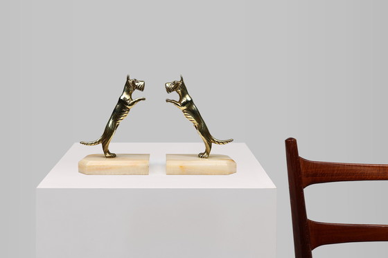 Image 1 of Art Deco Bookends in Copper with Marble Bases, France, 1930s, Set of 2