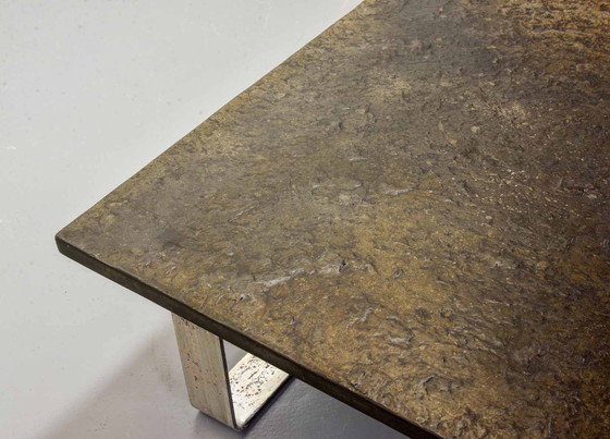 Image 1 of Mid-Century Ardesia Collection Brutalist Square Slate Stone Coffee Table in Pia Manu Style. Belgium, 1960s.