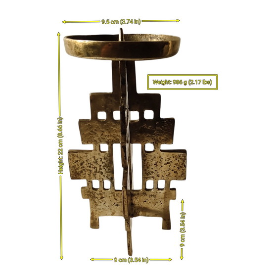 Vintage Brutalist Brass Pricket Candlestick - Mid-Century Modern Geometric Candle Holder (22 cm), Gold (photo 3 of 15)