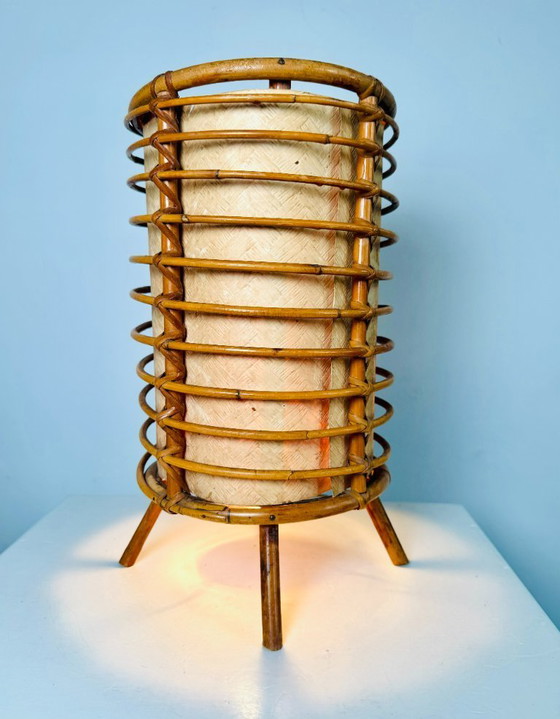 Image 1 of Louis Sognot bamboo and parchment table lamp, France, 1960s