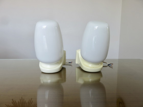 Image 1 of Pair of Streamline Sconces in Opaline and Polypropylene, France 70'80