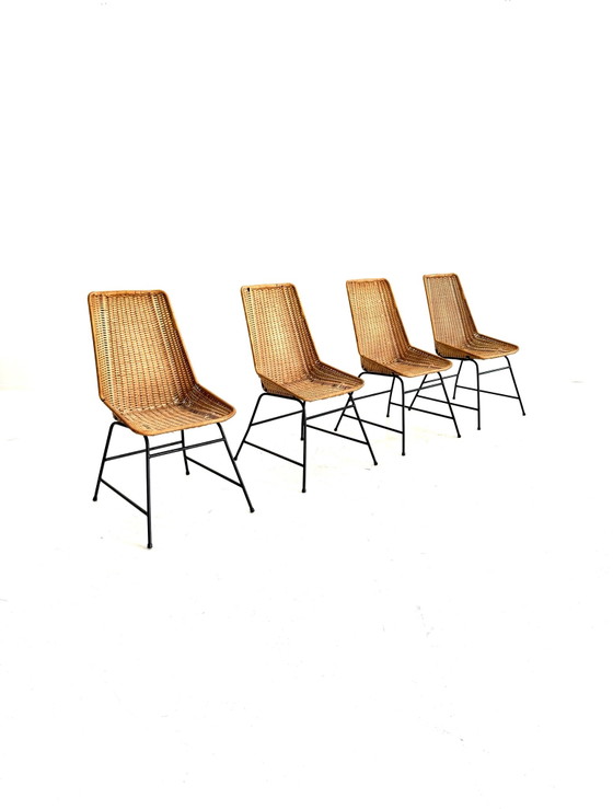 4x sedie da pranzo vintage in rattan, Italia ‘80 – Metallo, Vimini (photo 2 of 9)