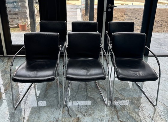 Image 1 of 6 sedie da pranzo in pelle