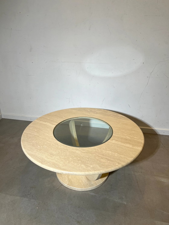 Vintage travertine coffee table with glass centre (photo 6 of 6)