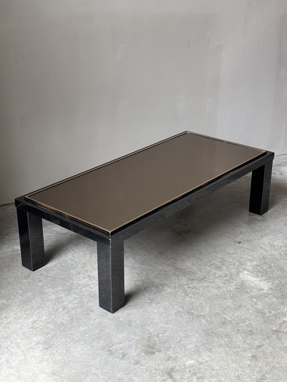 Image 1 of Großer Couchtisch aus Gold und Rauchglas von Belgochrom, 1970er Jahre