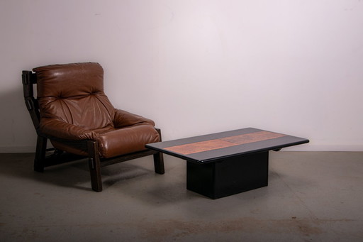 Tavolino da caffè con bar nascosto, laccato lucido e impiallacciato in radica, circa 1980