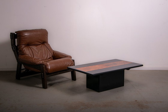 Image 1 of Hochglanzlackierter Couchtisch mit versteckter Bar und Wurzelholzfurnier, ca. 1980