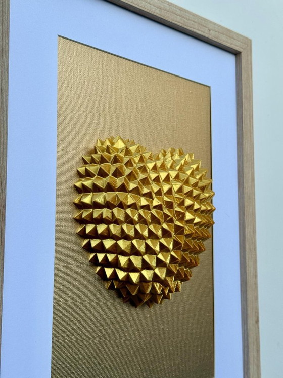 Image 1 of 3D Geometric Heart Wall Art – Gold Heart