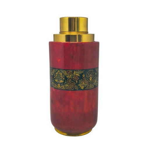 1960s Astonishing Red Cocktail Shaker in Parchment. Made in Italy