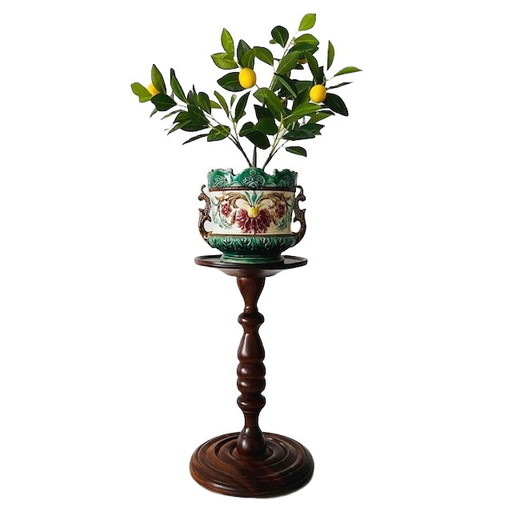 Hoge vintage mid-century plantenzuil teck plantentafel 1960's