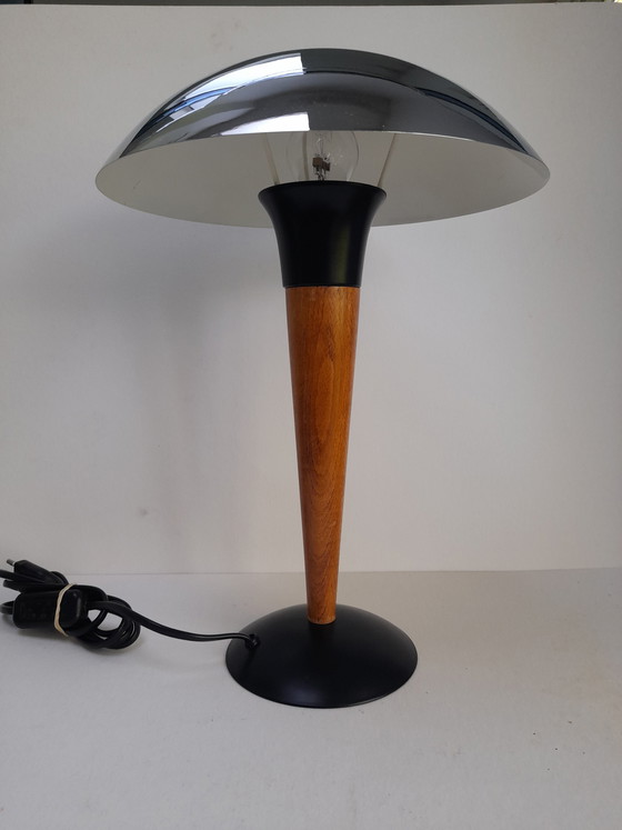 Image 1 of Mushroom-shaped table lamp in chrome and wood