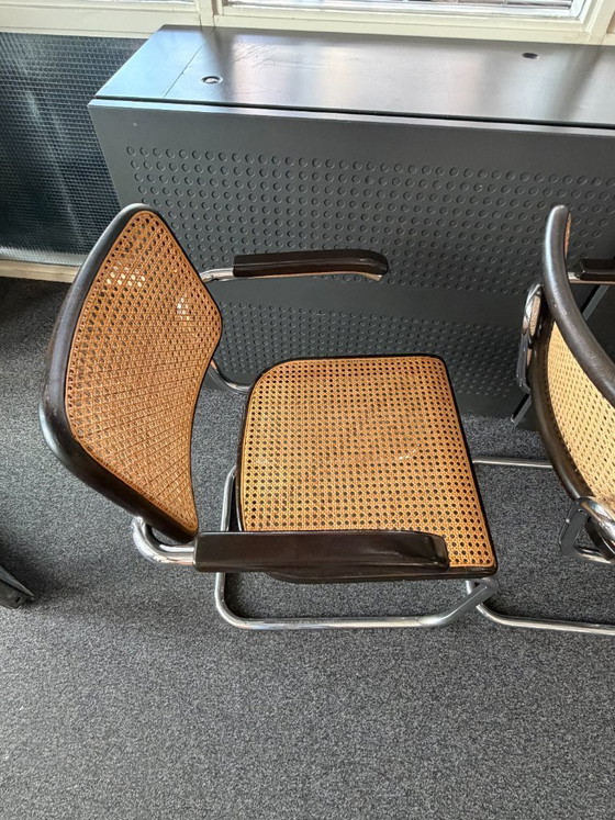 Image 1 of 6x - Originele Vintage Thonet Stoelen S 64 V - Marcel Breuer Met Armleuningen