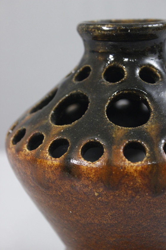 Image 1 of Cerámica Accolay - Jarrón de flores esmaltado marrón, Francia, circa 1950